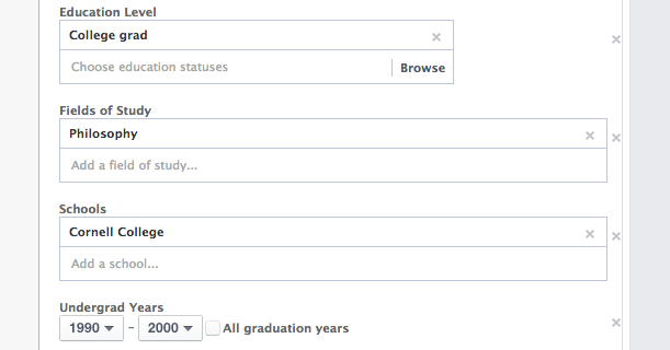 Facebook Core Audiences More Demographics: Education