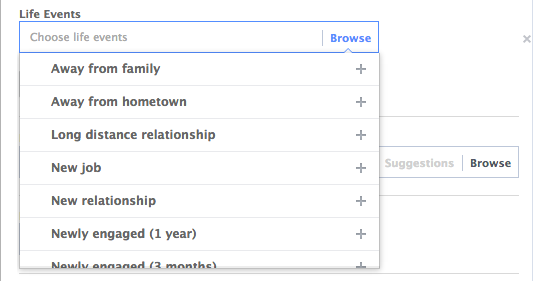 Facebook Core Audiences More Demographics: Life Events