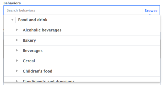 Facebook Power Editor Behavior Food and Drink