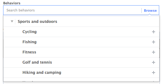 Facebook Power Editor Behavior Sports and Outdoors