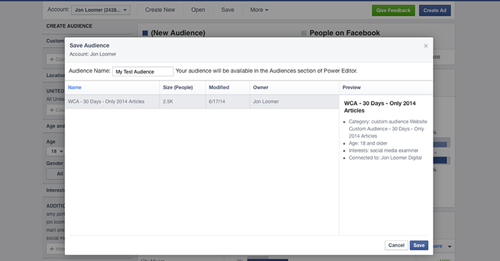 Facebook Audience Insights Save