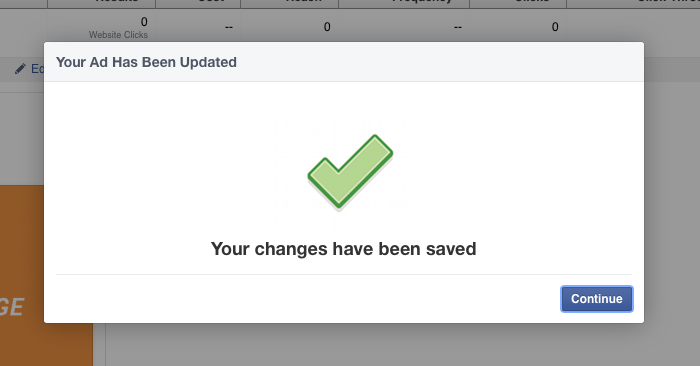Facebook Ad Changes Saved