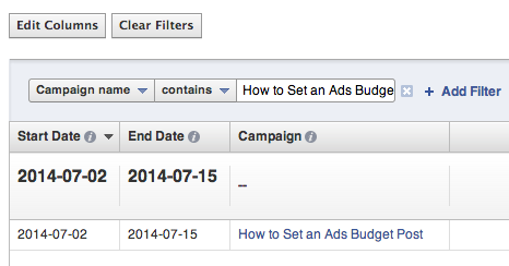 Facebook Ad Reports Filter