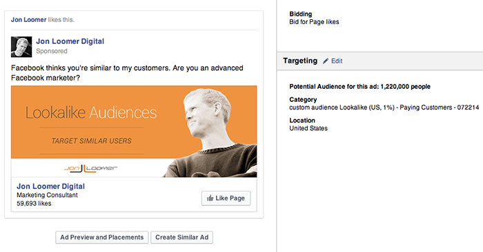Facebook Page Like Campaign Paying Customers Lookalike Audience