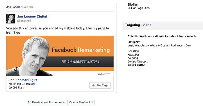 Facebook Page Like Campaign Website Custom Audience 1 Day