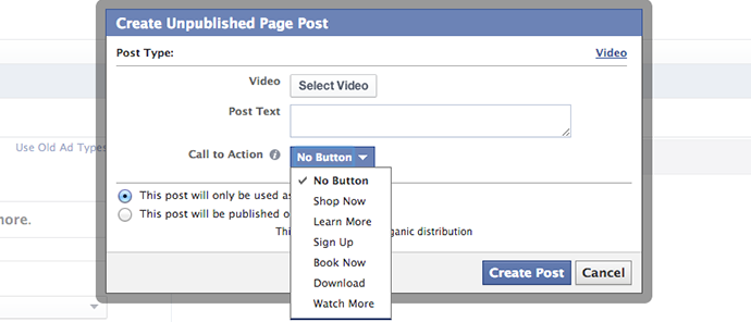 Facebook Video Call to Action Button