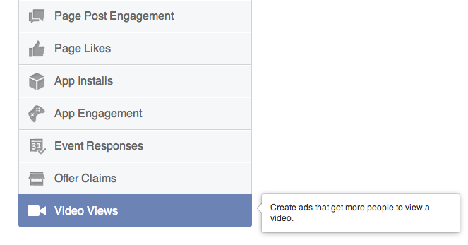 Video Views Objective Facebook Ad Create Tool