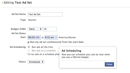 Facebook Power Editor Ad Scheduling