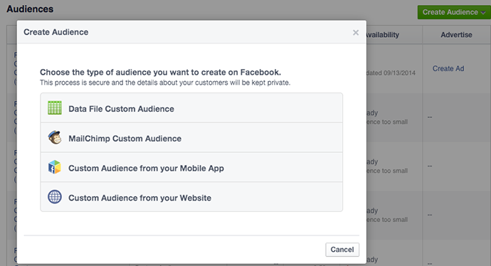 Facebook Create Audience