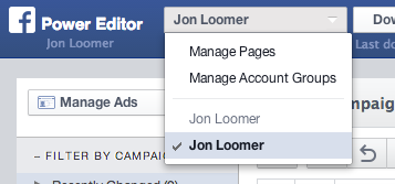 Facebook Power Editor Select Account