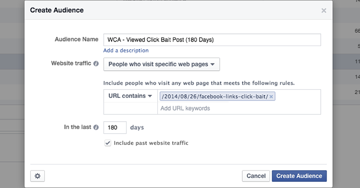 Facebook Website Custom Audience Single Page Visitor