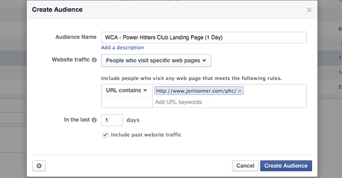 Facebook Website Custom Audience Abandoned Shopping Cart