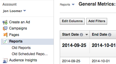 Facebook Ad Reports View Edit Columns