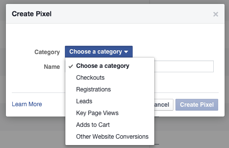 Facebook Ads Manager Create Pixel Choose Category