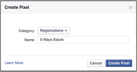 Facebook Ads Manager Create Pixel Submit