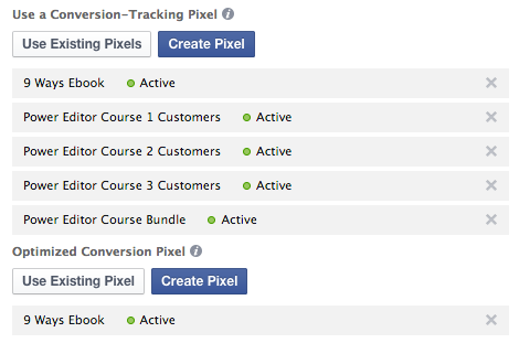 Facebook Power Editor Multiple Conversion Pixels
