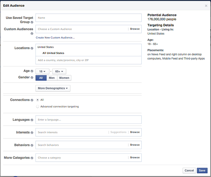 Facebook Power Editor New Ad Set Audience Edit