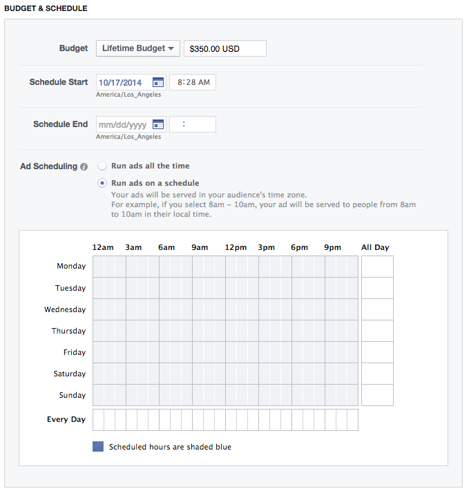 Facebook Power Editor New Ad Set Budget Schedule Lifetime