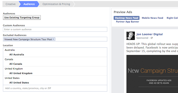 Facebook Website Custom Audience Exclude