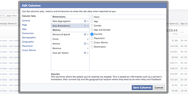 Facebook Ad Reports Country