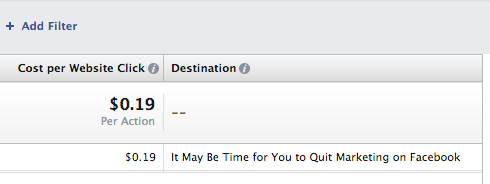 Facebook Ad Reports Destination