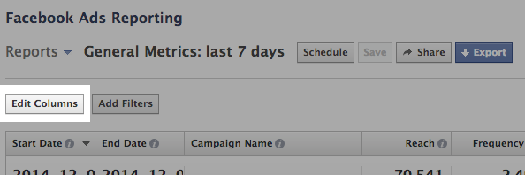 Facebook Ad Reports Edit Columns