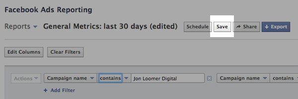 Facebook Ad Reports Save
