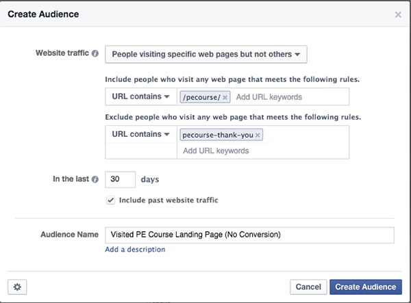 Facebook WCA Include Exclude