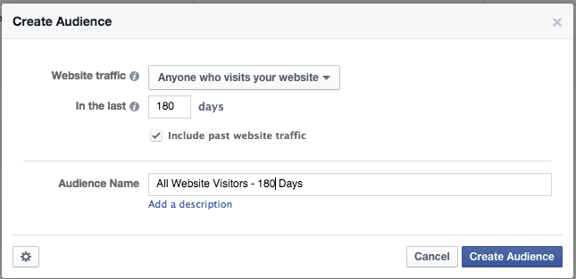 Facebook Website Custom Audience 180 Days