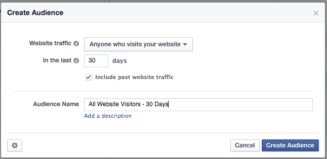 Facebook Website Custom Audiences All Website Visitors