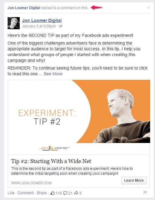 Facebook Ads Experiment Organic