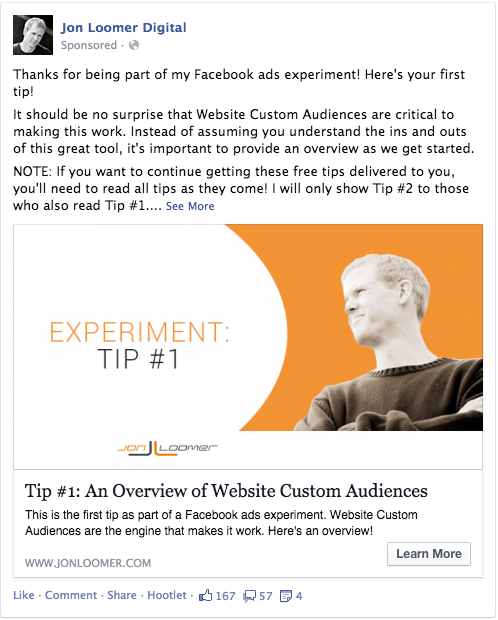 Facebook Ad Experiment Tip 1