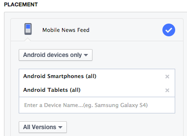 Facebook Ad Placement Android Only