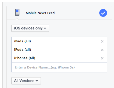 Facebook Ad Placement iOS Devices Only