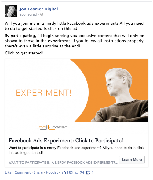 Facebook Ads Experiment Invitation Ad