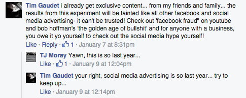 Facebook Ads Response Experiment Response