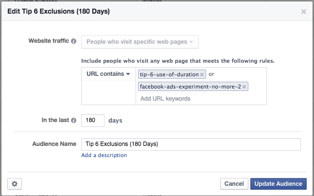 Facebook Ads Experiment Tip 6 Exclusions