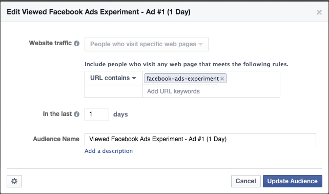 Facebook Ads Experiment Welcome Audience