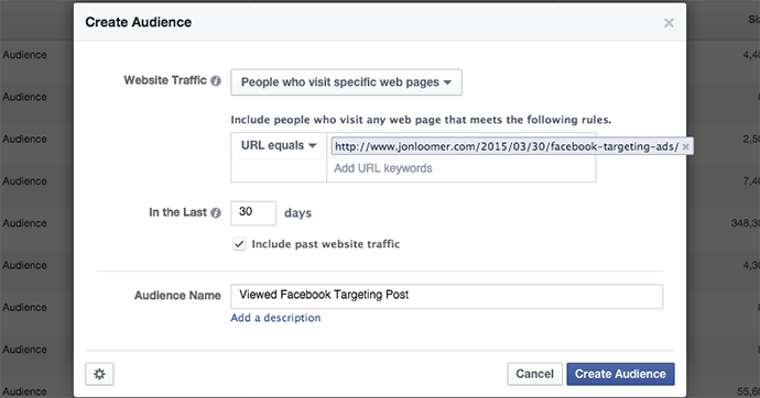 Facebook WCA URL Equals