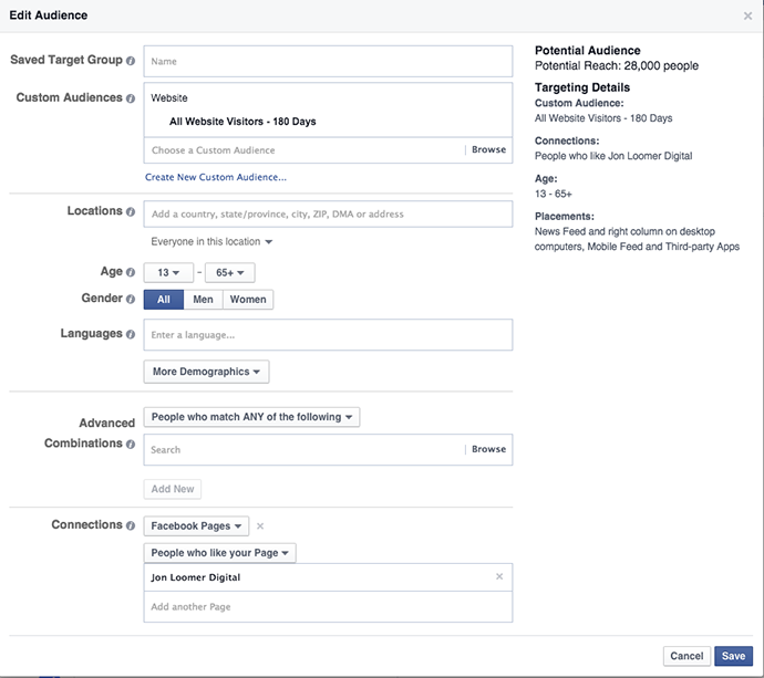 Facebook Fans Website Visitors 180 Days