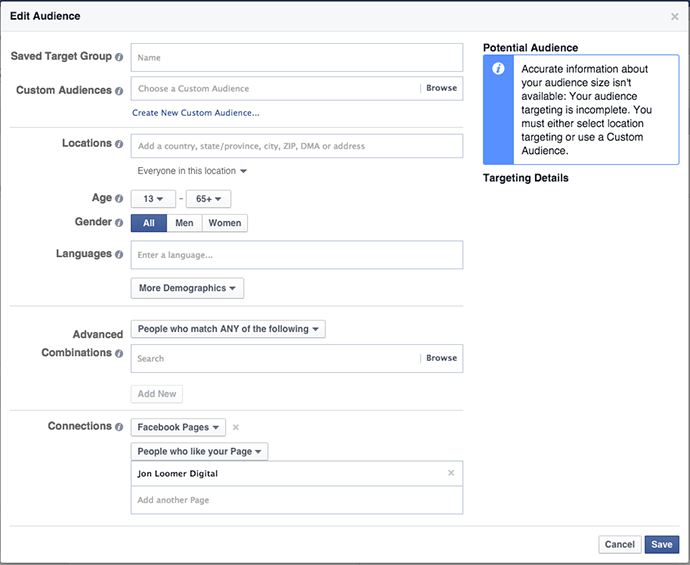 Facebook Power Editor Edit Audience