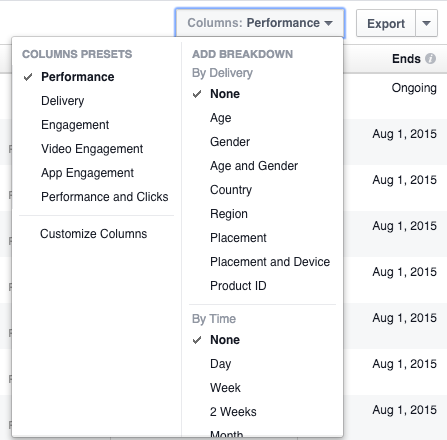 New Facebook Ads Manager Columns