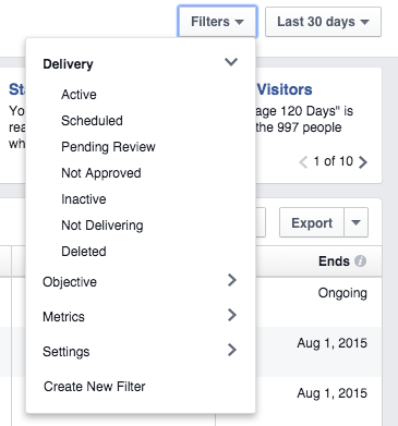 New Facebook Ads Manager Filters