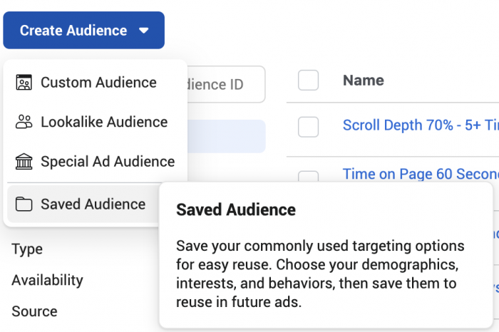 Facebook Saved Audience