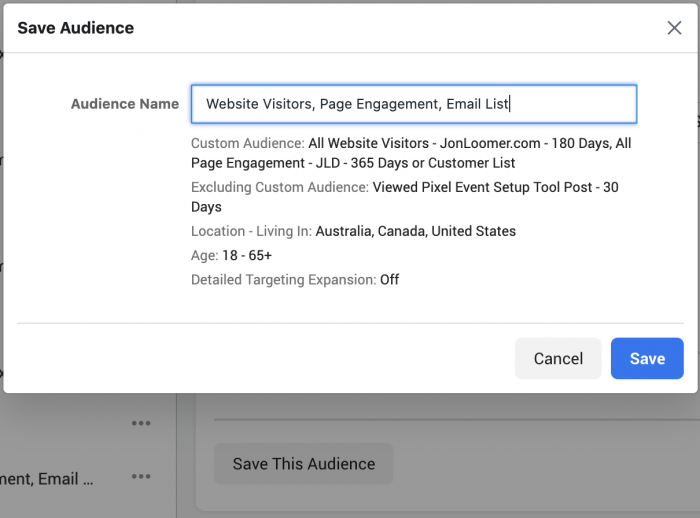 Facebook Saved Audience