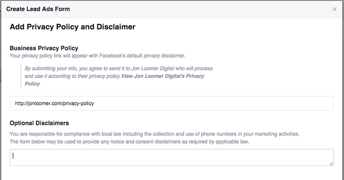 Facebook Lead Ads Form