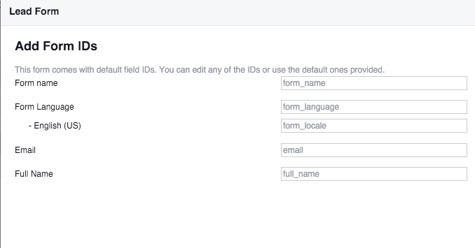 Facebook Lead Ads Edit Field IDs