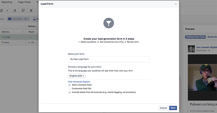 Facebook Lead Form Context Card