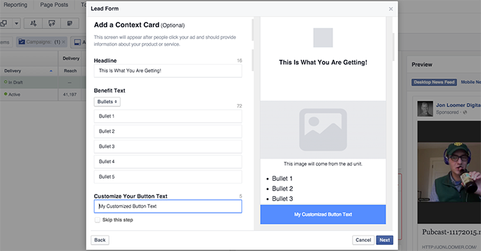 Facebook Lead Form Context Card