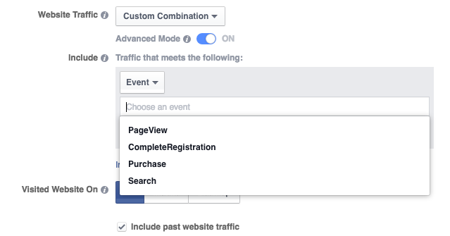 Website Custom Audience Advanced Mode Events